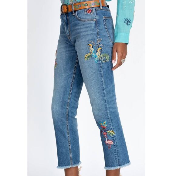 Johnny Was Zoe Cropped Boyfriend Jean Embroidered Size 28 - Picture 2 of 15